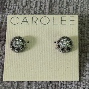 Carolee Black and Silver Floral Stud Earrings